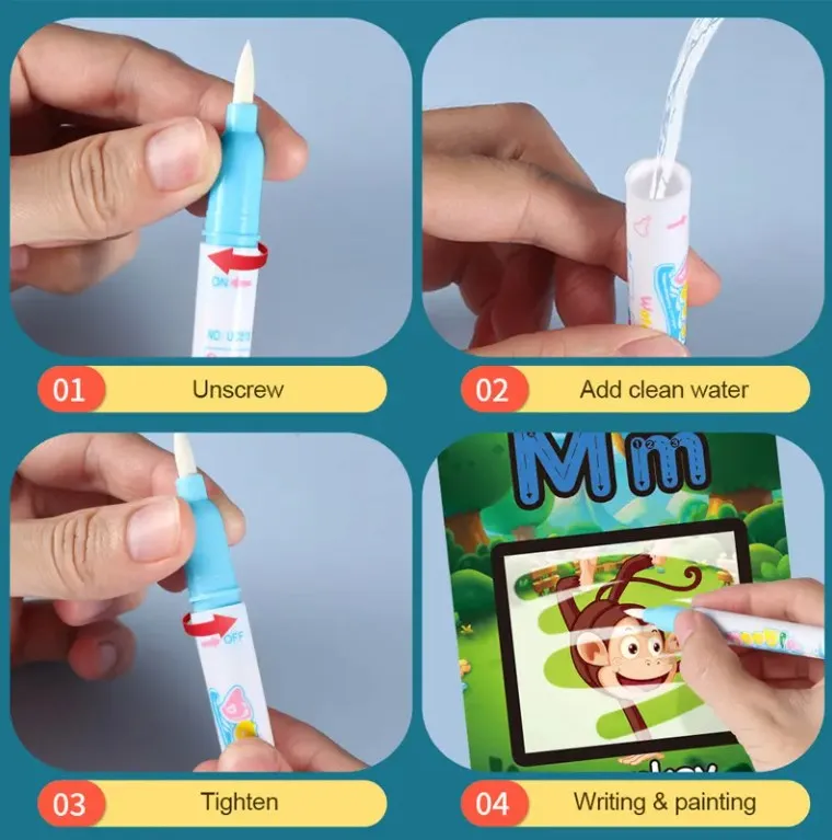 Early Educational Learning Magic Water Painting Recycle Flashcards Children 26 Letters Alphabet Graffiti Drawing Card For Kid