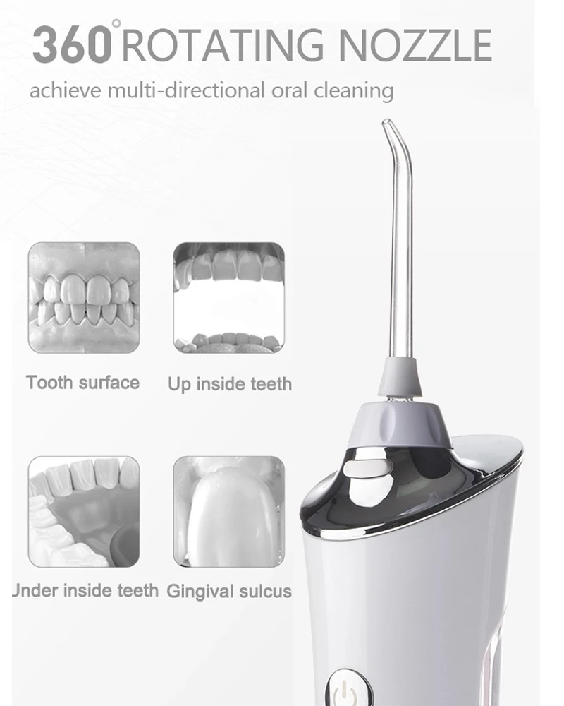 
Cordless Water Flosser Portable Professional Dental Oral Irrigator 150ml Reservoir IPX7 Waterproof With 5 Jet Tips for Home 