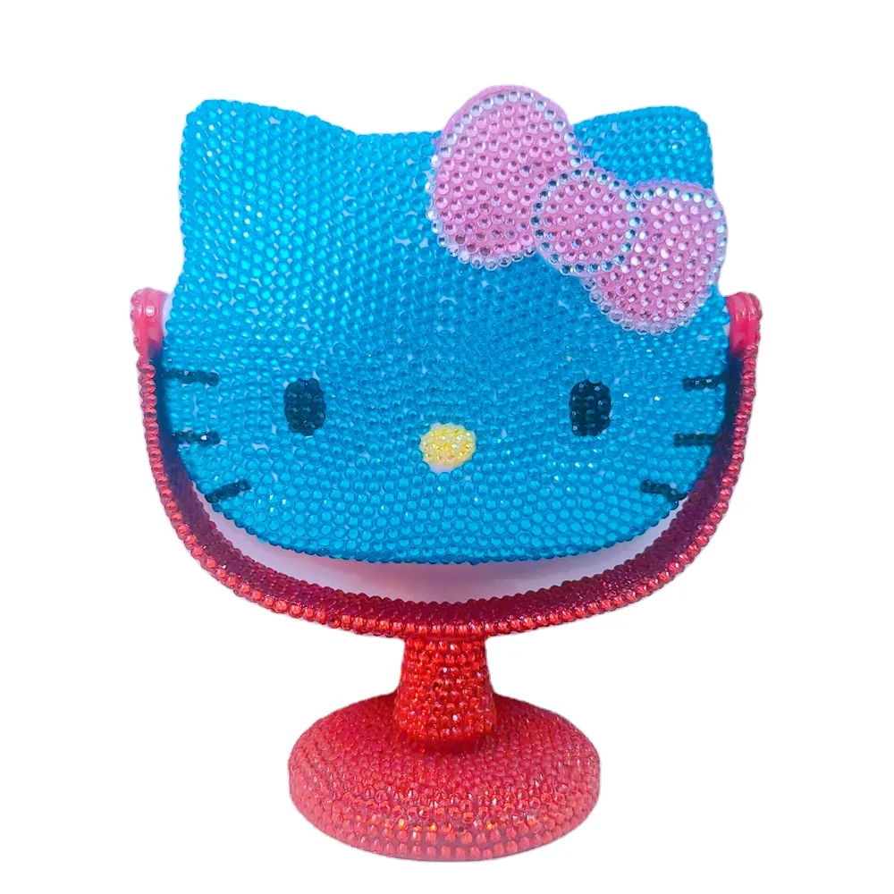 Cartoon 3D Lovely Bling Hello Kt Mirror Espejo De Maquillaje Plastic Diamond DIY Makeup Mirror Girly Princess Kitty Cat Mirror