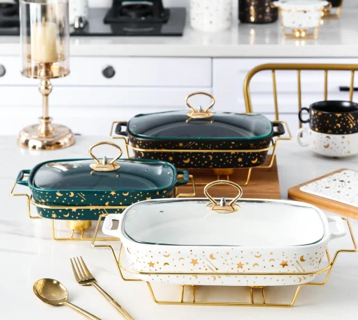 1L 1.5L 2L capacity and multi-function food warmer chafing dishes for catering glass material economic chafing dishes for retail