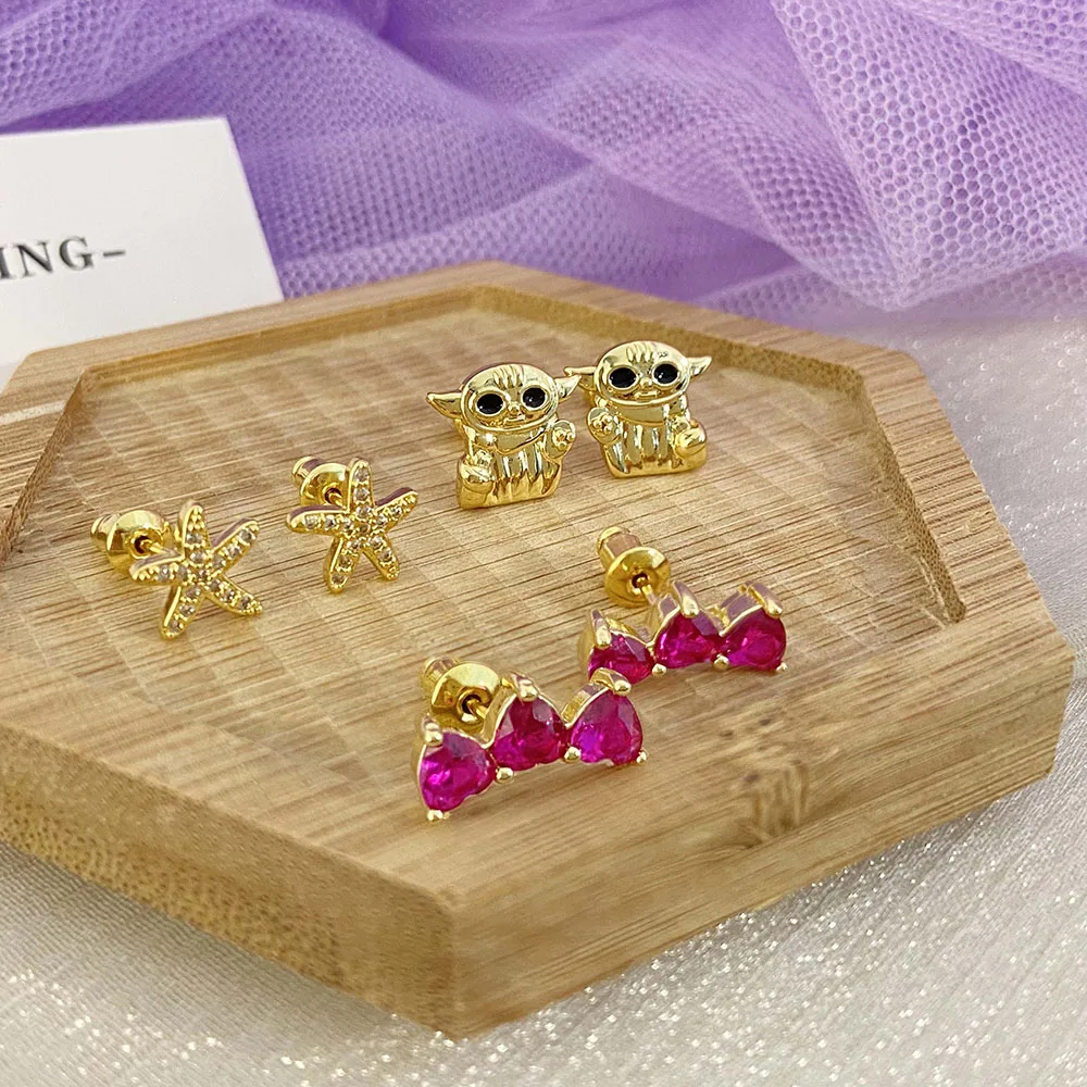 sea animal earrings gold plated 18k jewelry korea daily wear small cute starfish earrings for women