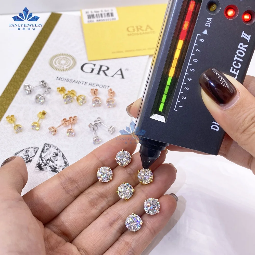 Factory Price 18K Gold Plated Earrings 0.5ct 2ct VVS1 Colored Moissanite Stud 6.5mm 8mm Moissanite Earings GRA Certificate