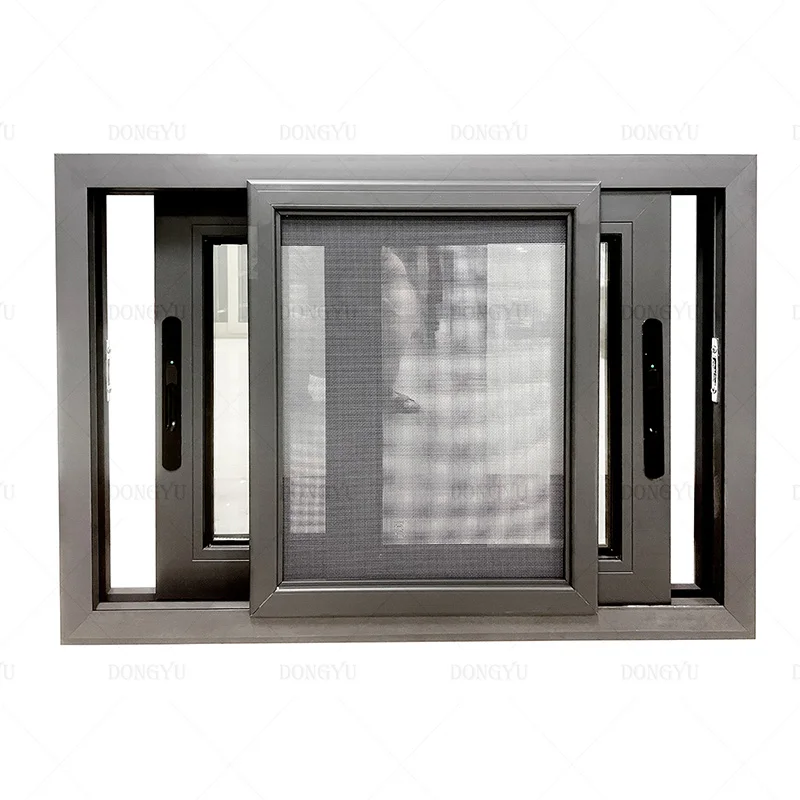 Double Glazing Black Powder Coated Aluminum Small Window Slide Slide Window Window