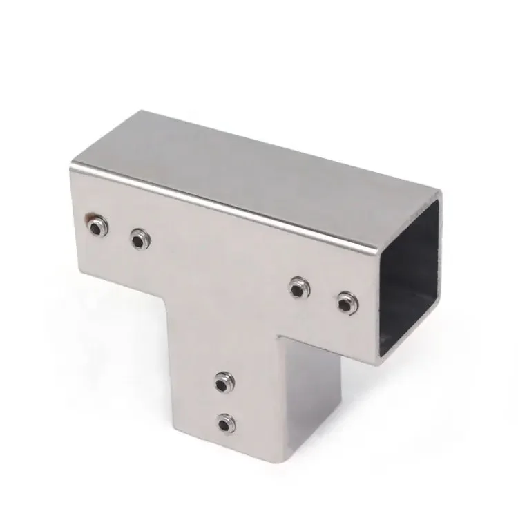 Stain Stainless Steel Bathroom Fitting 3 Ways Square Tube T-Type Glass Connector Pipe Connector For Shower Glass Enclosure
