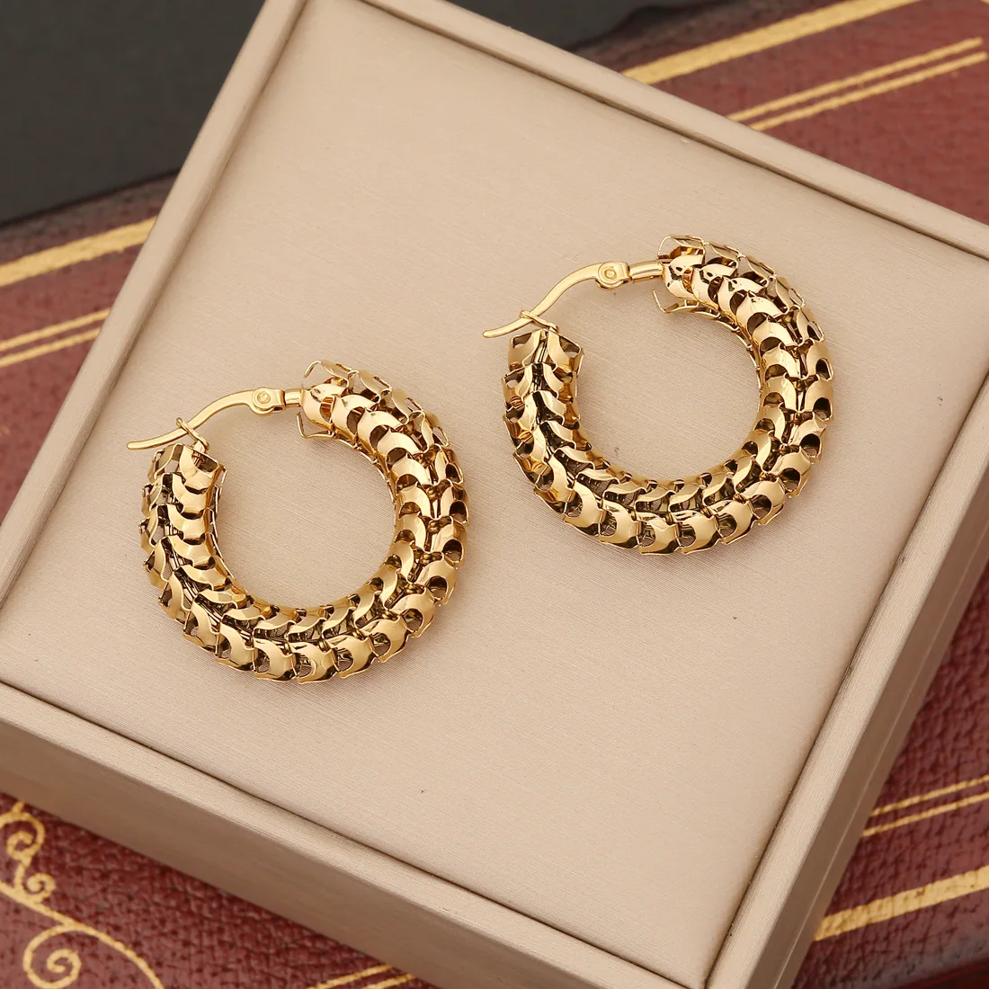 Women Huggie Earrings Unique Designs Gold Plating Stainless Steel Large Hoop Earrings for Female Round Circle Earring Jewelry