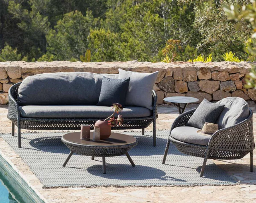 Rattan furniture outdoor modern style aluminum frame round coffee table