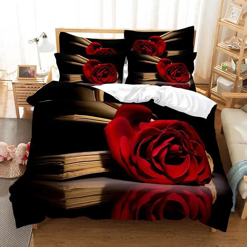 Red Rose Bedding Set Quilt Duvet Cover Comforter Pillow Case