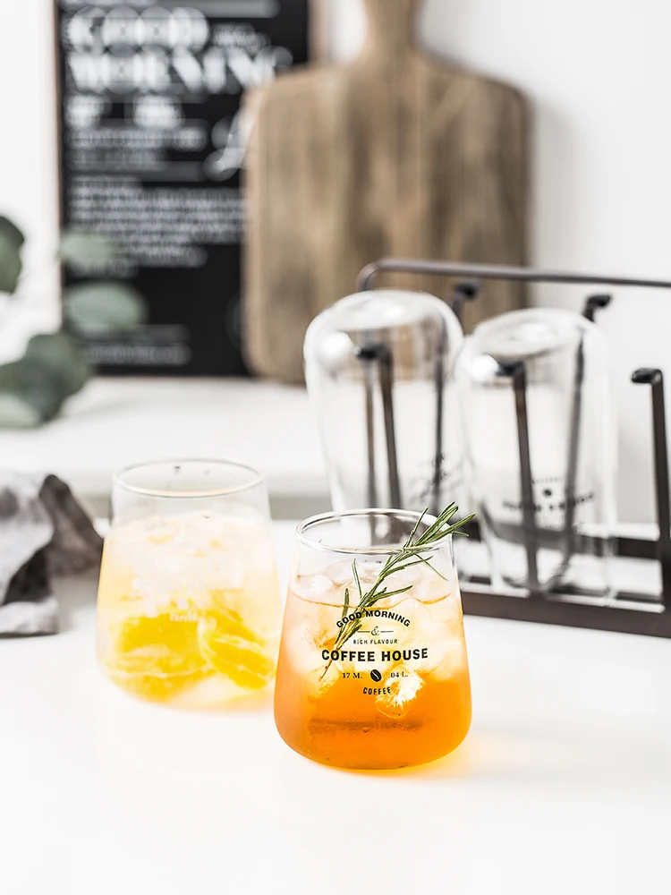 2021 Hot Sale Wholesale Custom Logo nordic Glassware clear Mug Heat Resistant cola fruit juice Glass Cup 450ml Cocktail Glass