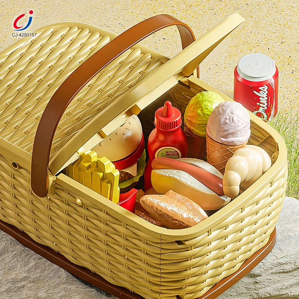 Chengji Picnic Suit Toys Kids Role Playing Game Simulation Pizza Diy Food Pretend Play House Toys Picnic Basket Set
