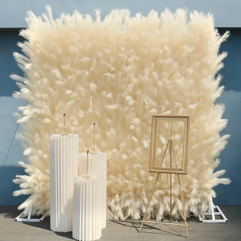 5D Reed Pampas Grass Cloth Roll Up Artificial Flower Wall Curtain Hang Plants Wall Wedding Backdrop Decor Event Party Props