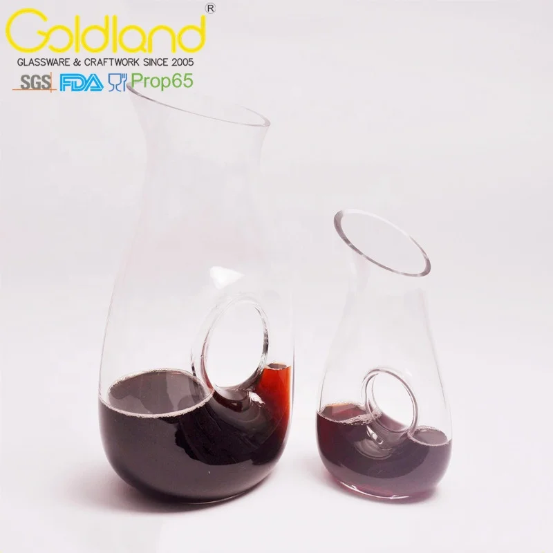 Amazon hot sell oblique wine decanter with hole custom small glass wine carafe 330ml