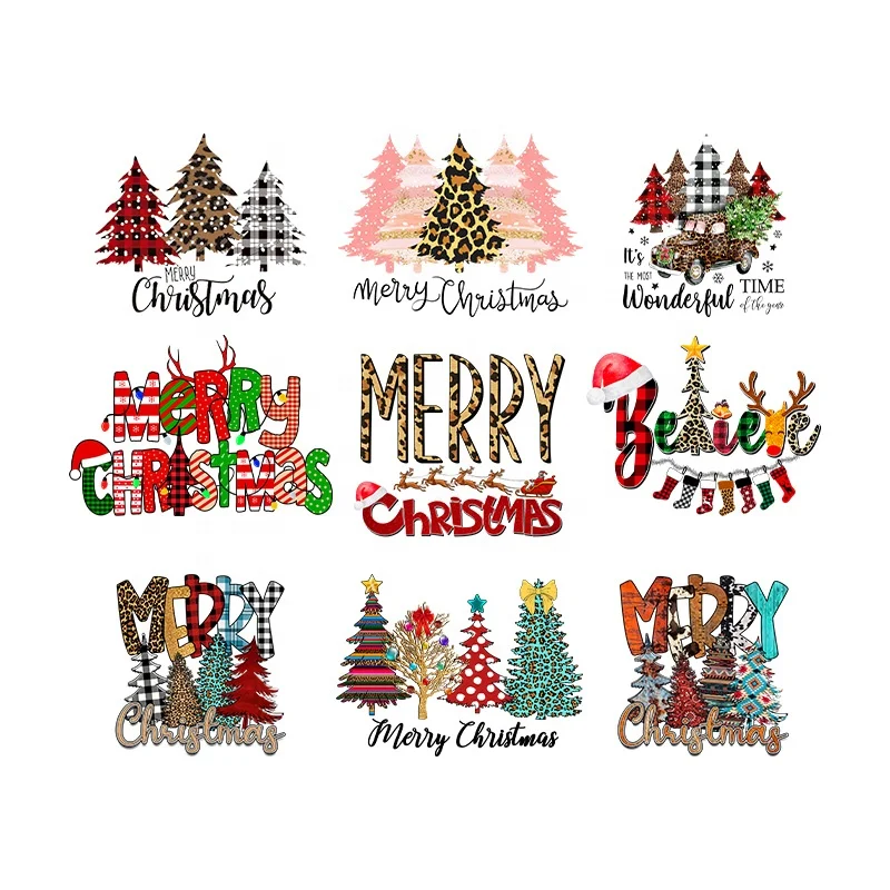 Рождественская трафаретная печать для одежды термоперенос дизайнов футболок пластиковые переводы