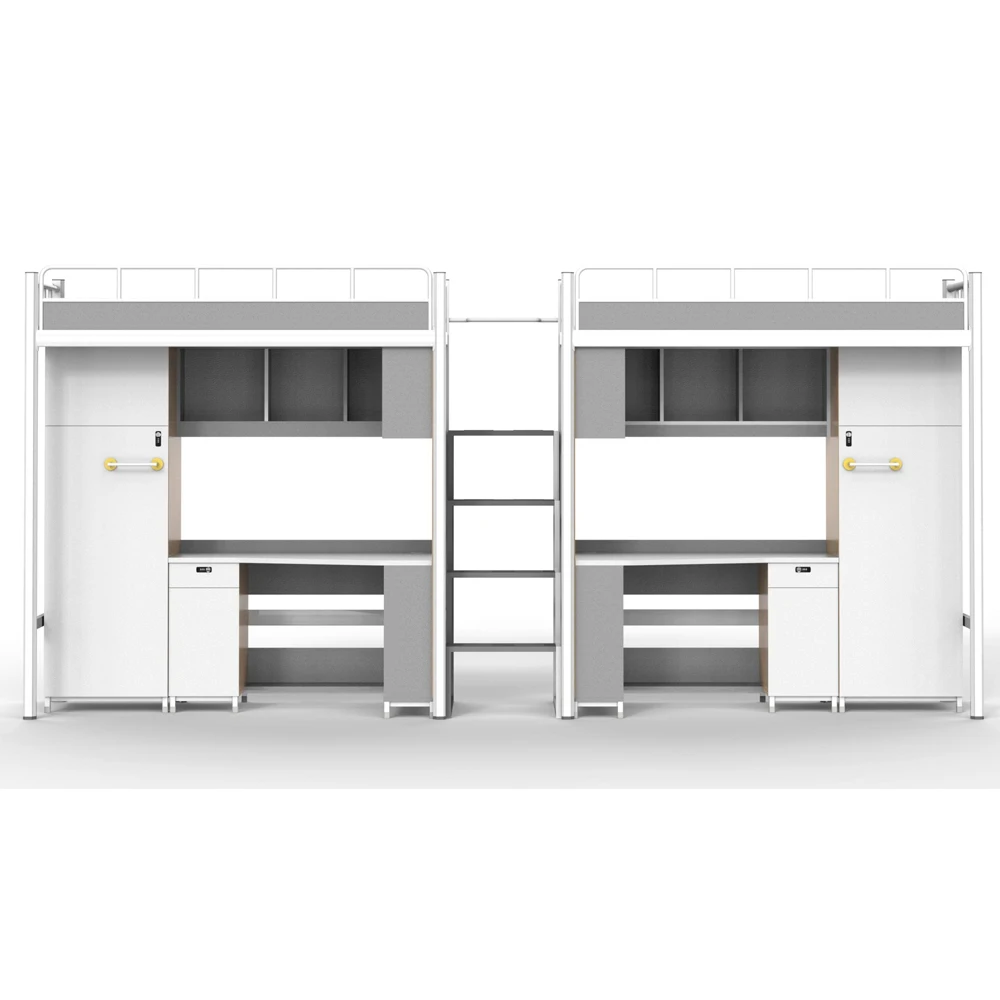 School Furniture Dormitory Wooden Steel Twin Bunk Beds Loft Bed with Computer Desk Locker Bookshelf Under
