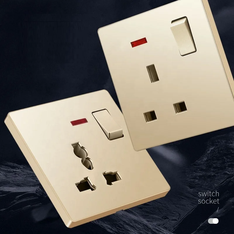 Good Quality Golden UK Africa Malta Maldives Electrical Wall Switches and Sockets Single Double Socket with USB