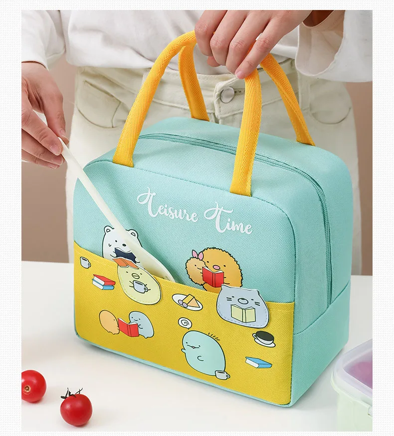 Cartoon Cute Animals Insulation Kids Lunch Cooler Bag Waterproof Oxford Cloth Food Thermal Bag Portable for School Picnic