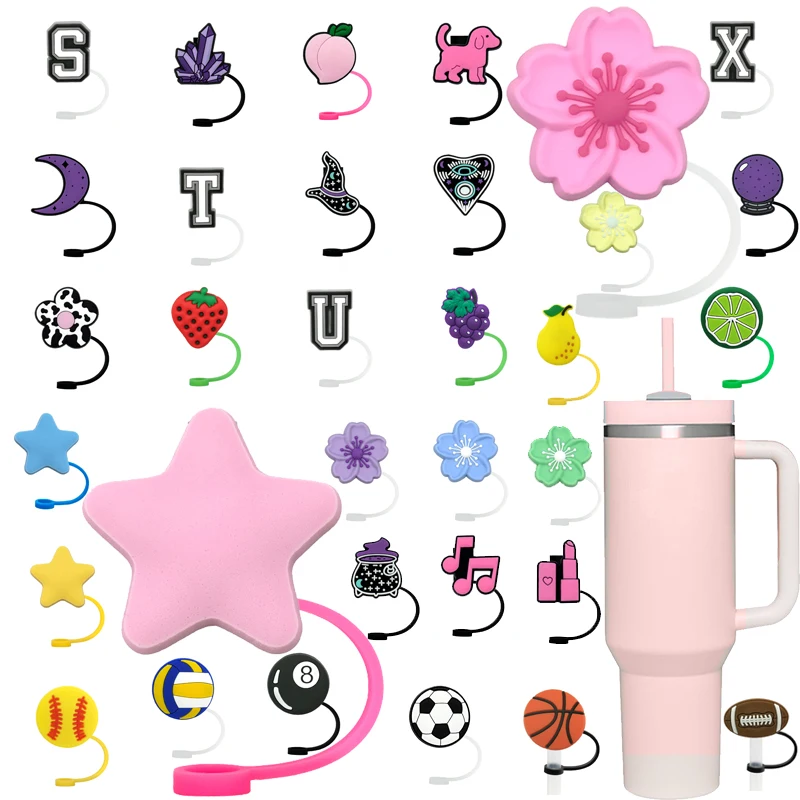 10 mm new wholesale high quality silicone cute cartoon animal reusable dustproof straw charms toppers