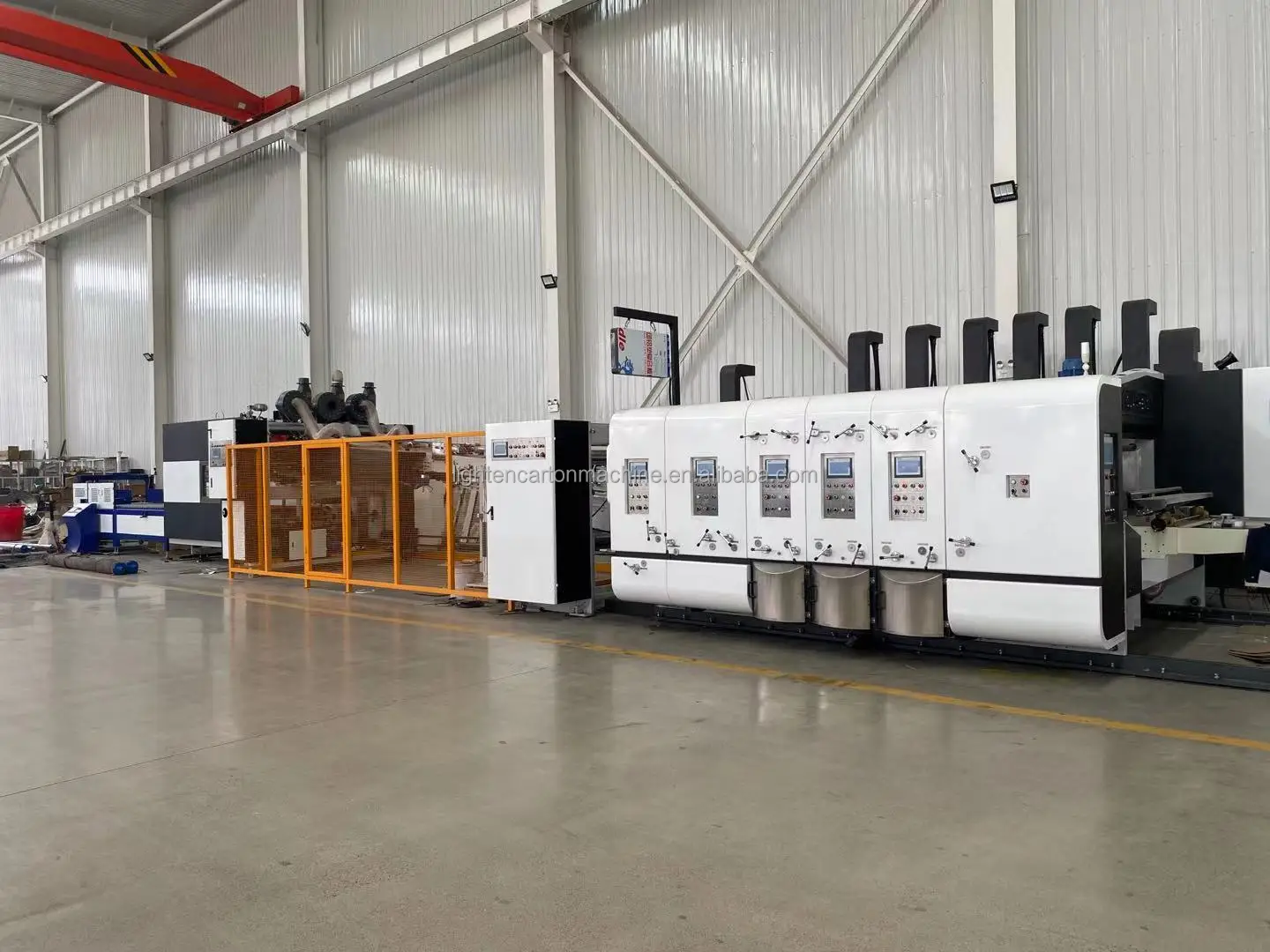 Fully Automatic High Speed Corrugated Carton Box Flexo Printing Slotting Die Cutting Folding Gluing Strapping Machine
