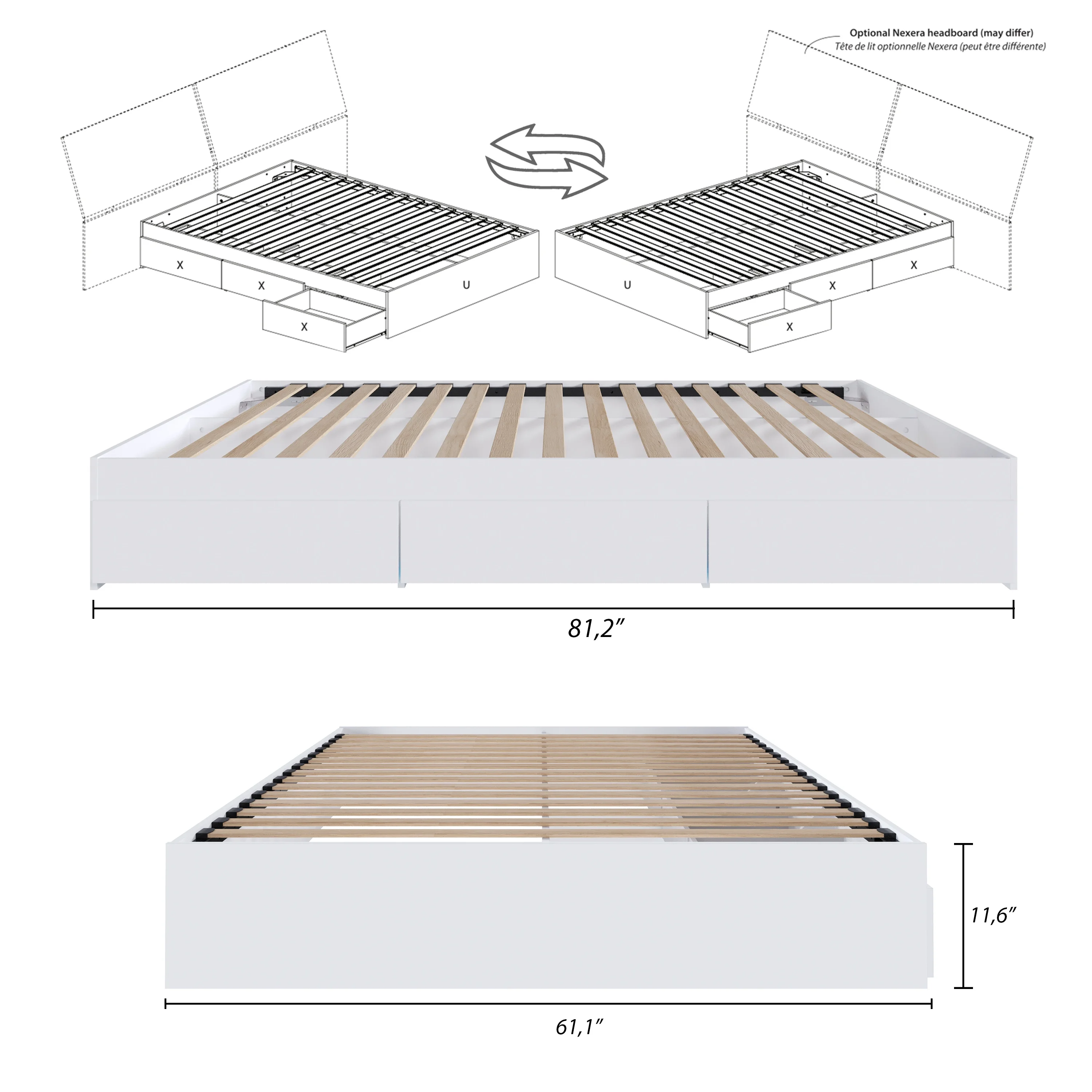 Горячая Продажа Мебель Queen Size хранение деревянный каркас кровати с 3