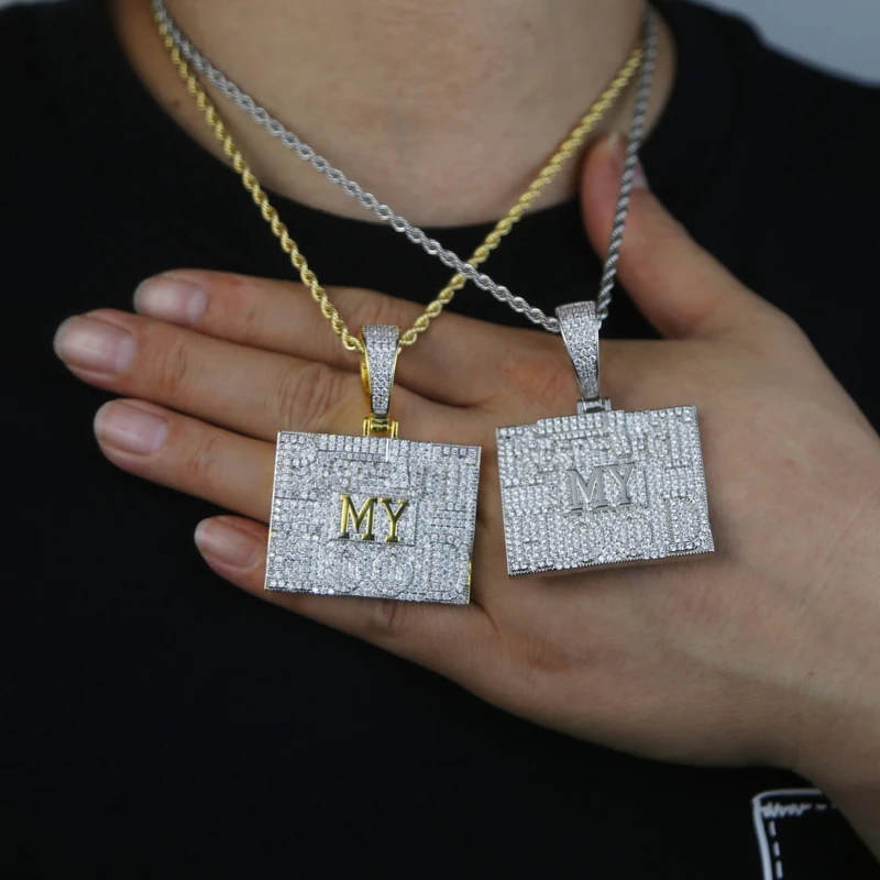Прямоугольник CZ Bling кубический цирконий бриллиант в стиле хип-хоп для мужчин и женщин ювелирные изделия микро паве ЧР письмо уважайте мой обруч кулон ожерелье