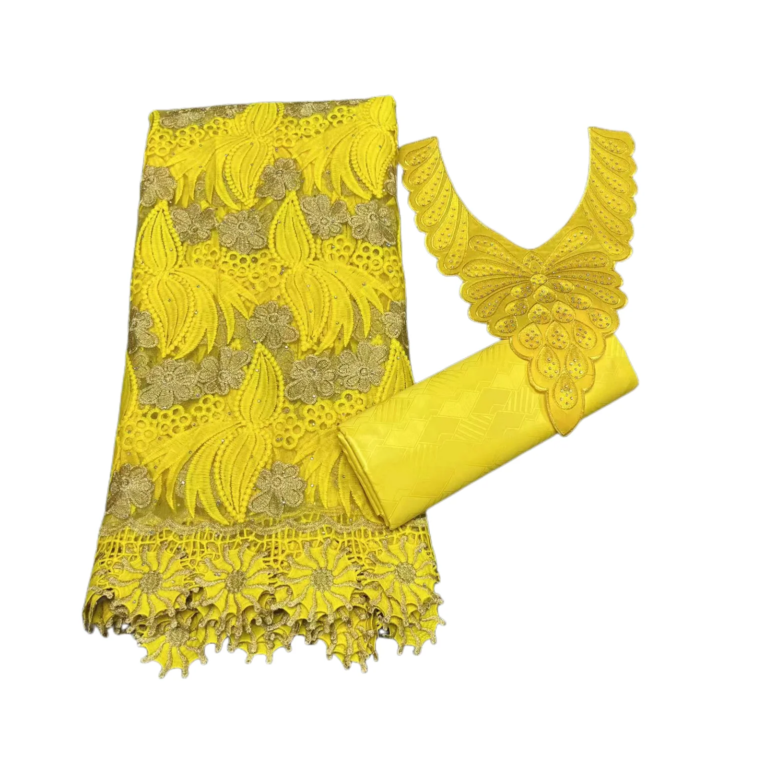 2.5 Y Cord Lace Fabric +2.5 Y Bazin Brode Riche Tulle Guipure Lace Collar Popular Dubai Style Embroidery African Lace