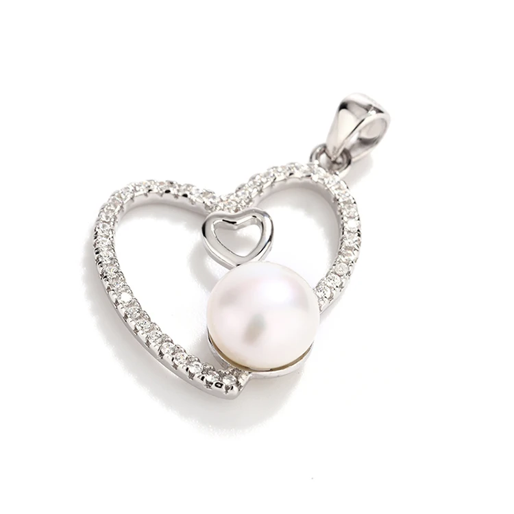 Double Love Heart Dainty Charm Necklace Zircon Fresh Water Pearl Jewelry 925 Sterling Silver Pendants Minimalist Jewelry