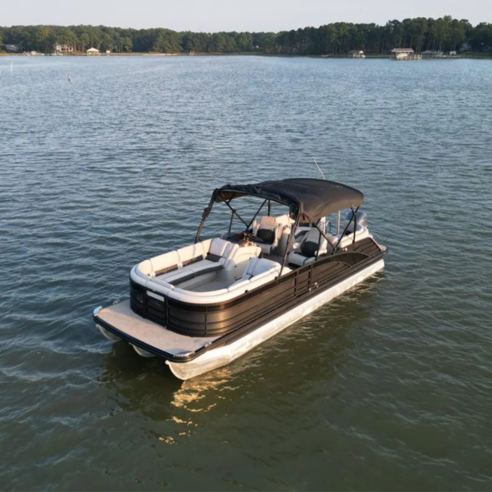 Custom Luxury Yacht Equipped with High Speed Barge Pontoon Boat Features Tent Aluminum Hull Outboard Engine CE Certified