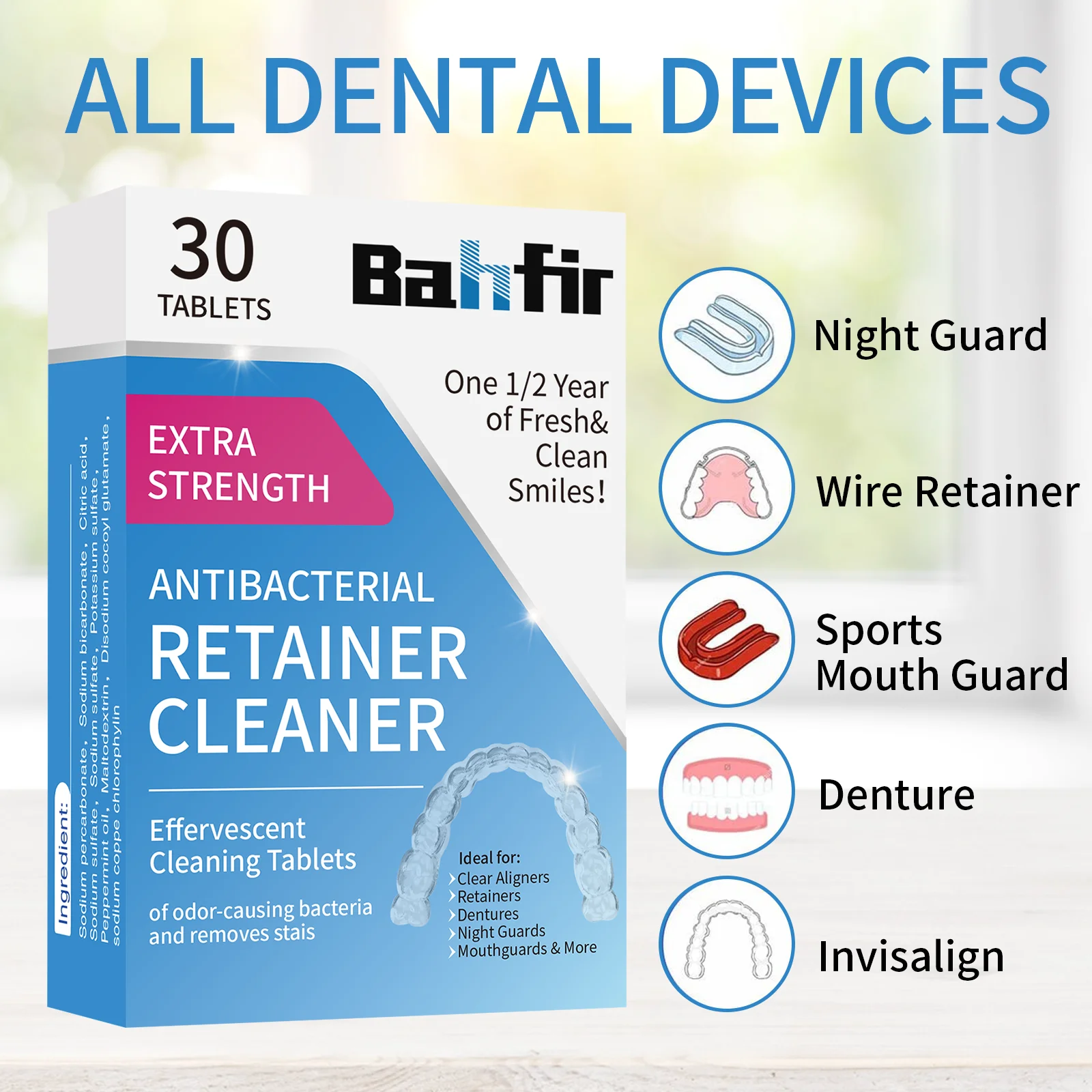 30 pieces Dental Teeth Retainer Cleaner Tablets to Keep Your Retainers and Aligners Clear and Odor-Free