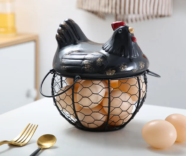 Egg Holder Iron Chicken Shape Ceramic Hen Ornament Fruit Storage Basket Durable Egg Storage Basket