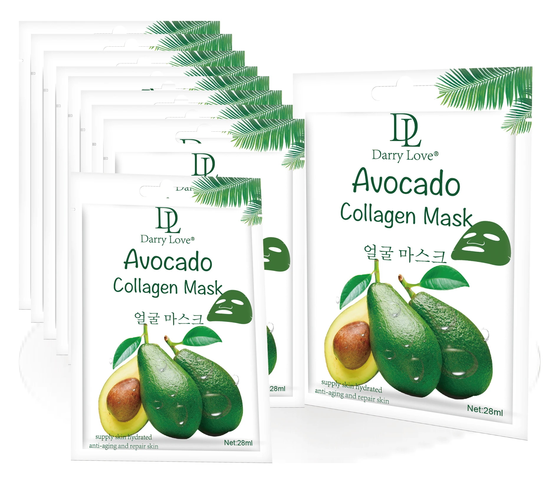 New Style Multiple Hot Selling Avocado Collagen Facial Mask Sheet For Skin Care Supply Skin Hydrated Anti-aging And Repair Skin