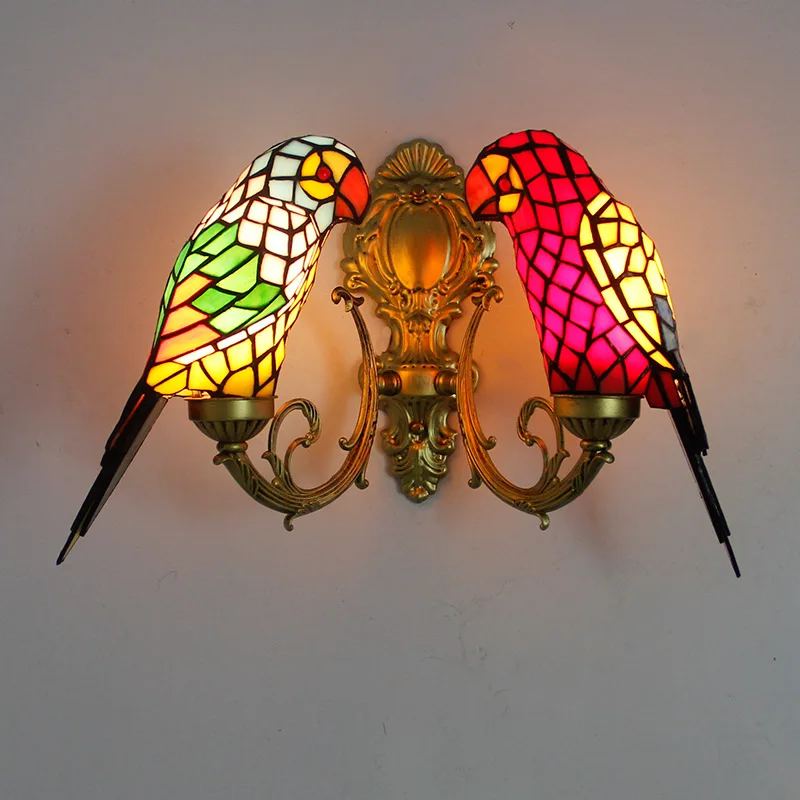 Bird Light Tiffany Lamps Sconce Parrot Style Wall Lamp House Decorative Lights Vintage Stained Glass Parrot Wall Lamp