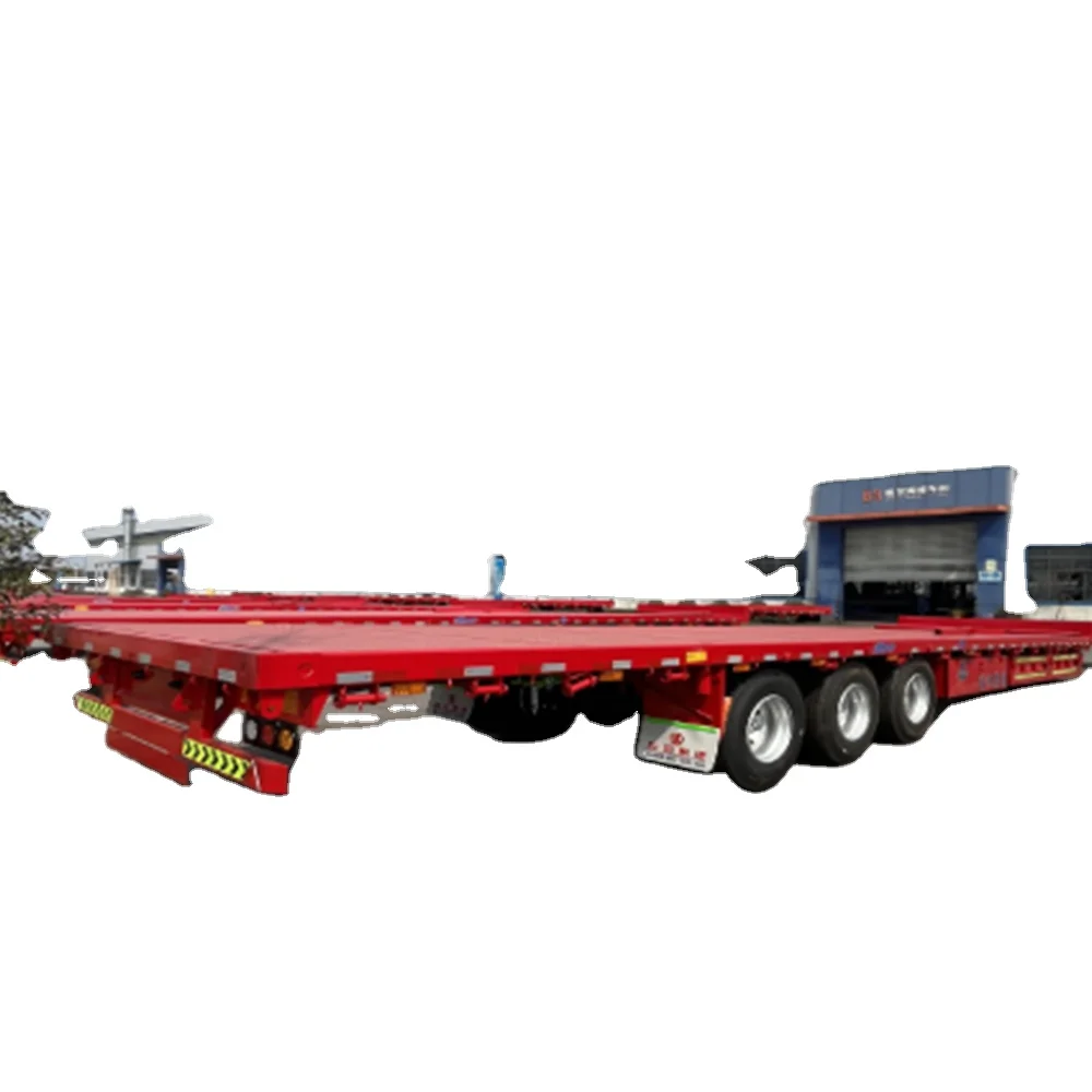 Tri-Axle 40FT 60FT Cheap New Semi Tractor Trailer Shipping Container Lockable Flatbed Trailer for Sale  Head Truck Trailers