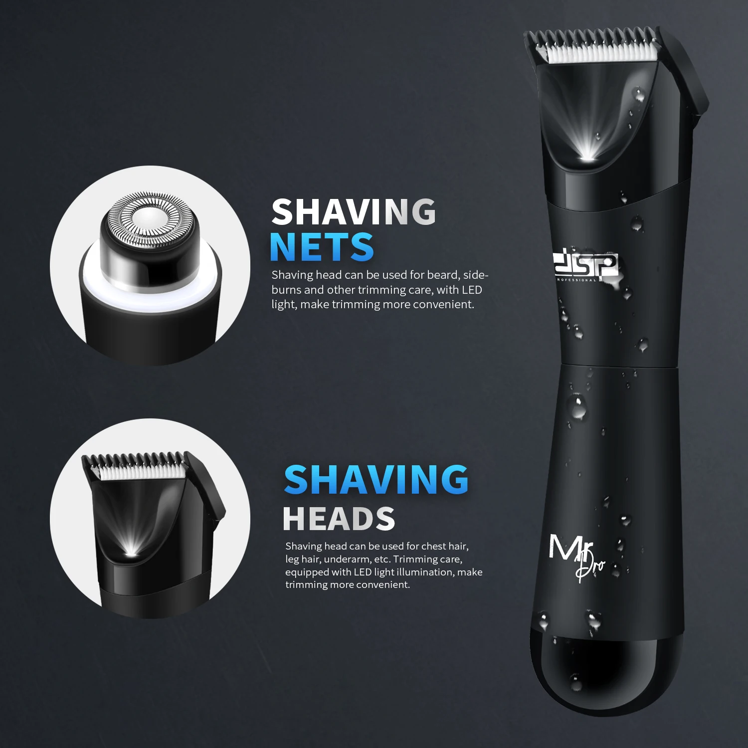 DSP Hot Sale Professional Body Trimmer IPX6 Waterproof USB Rechargeable Cordless Beard Clipper Electric Body Hair Trimmer