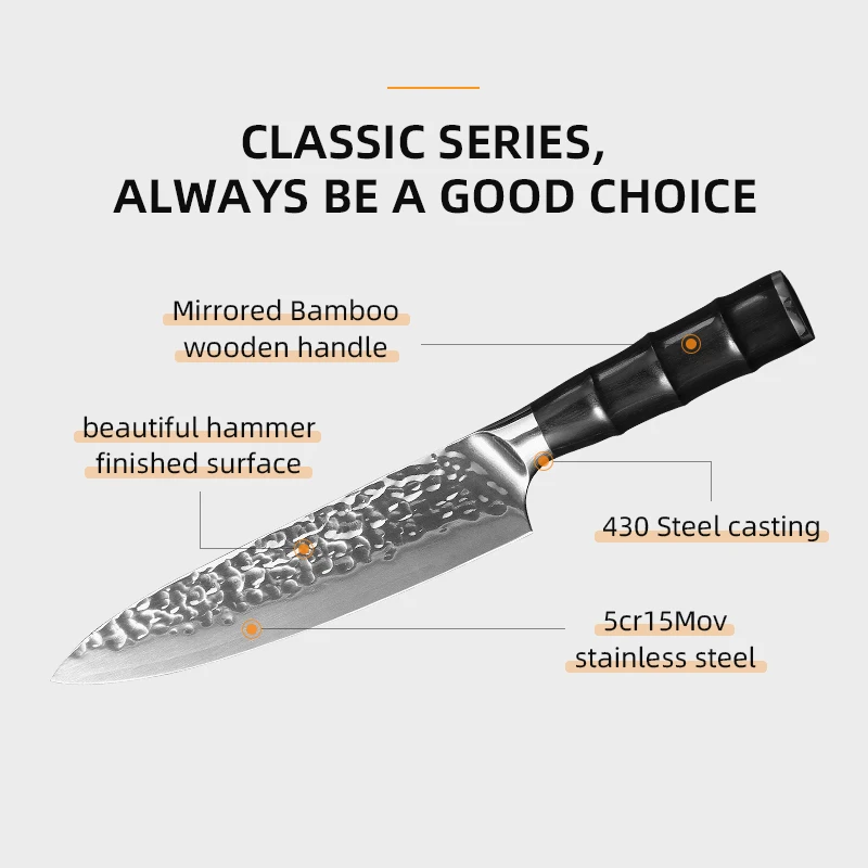 OEM Brand Design 5CR15MOV Stainless Steel Chef Knife With Pakka wood Black Handle Kitchen 8Inch Cleaver Chef Knife
