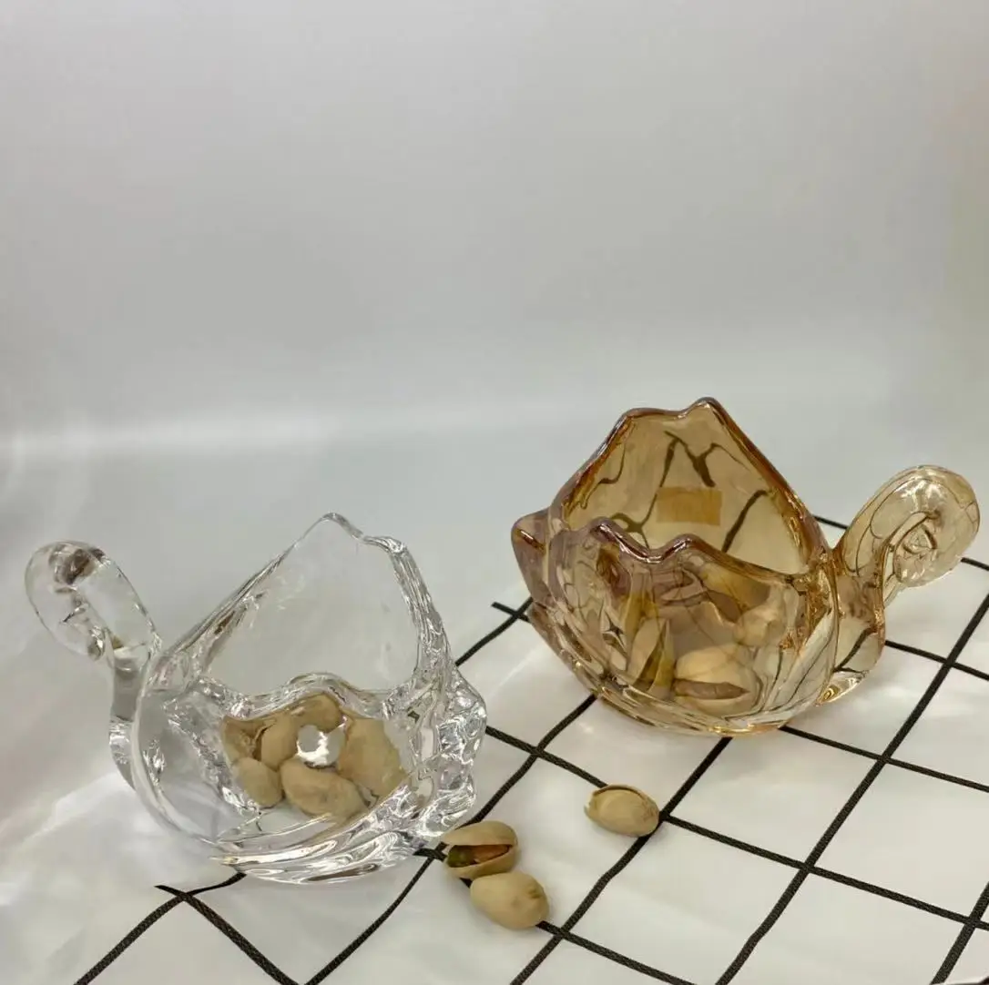 Glass romantic gold swan shape small fruit bucket for wedding and hotel