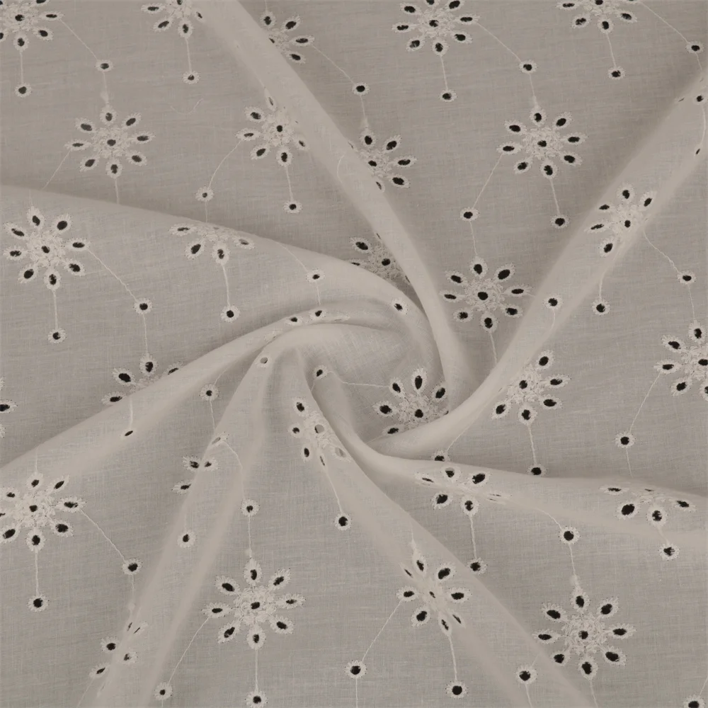 High quality satin 6060*9088 100% Cotton eyelet embroidery fabric for casual dresses, traditional muslim clothing fabric/