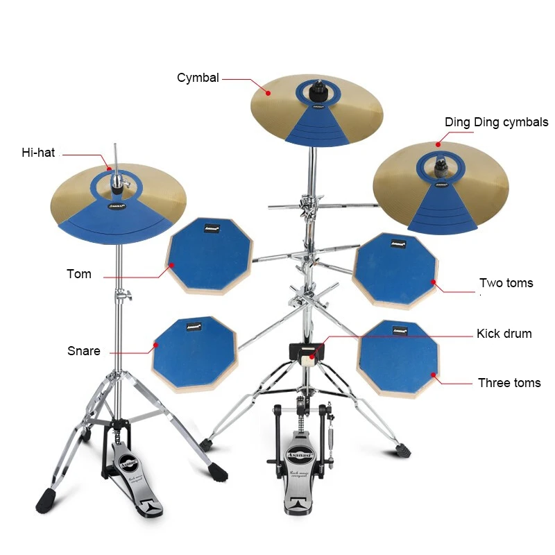 Good quality practice pad set 5-pc with cymbal with drum sticks