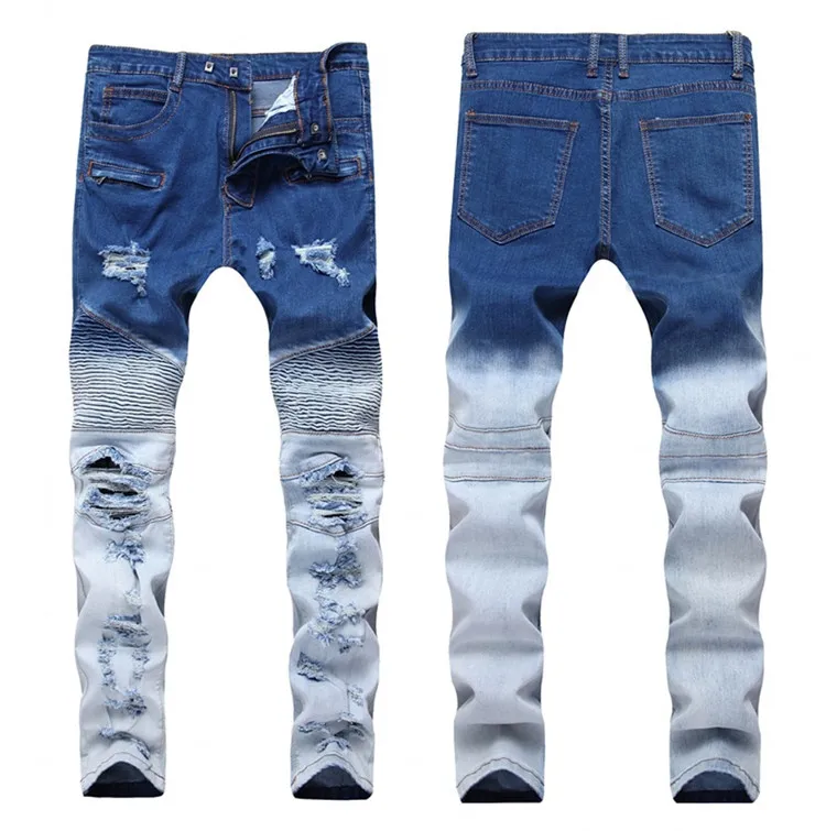 FREE Shipping Fashion Hip Hop Patch Men Retro Jeans Knee Rap Hole Zipped Biker Jeans Men Loose Slim Destroyed Torn Ripped Denim