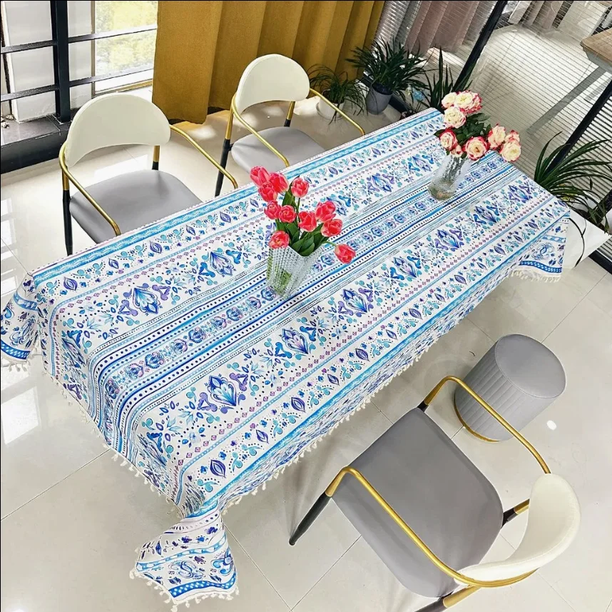Cotton Linen Waterproof Tablecloth Tassel Table Cloth