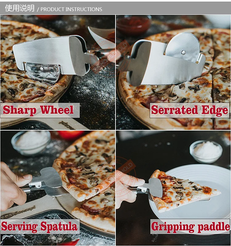 Pizza Cutter Wheel 4 in 1 design, Super Sharp Slicer, very easy to Cut & Serve, all Stainless Steel, Dishwasher safe