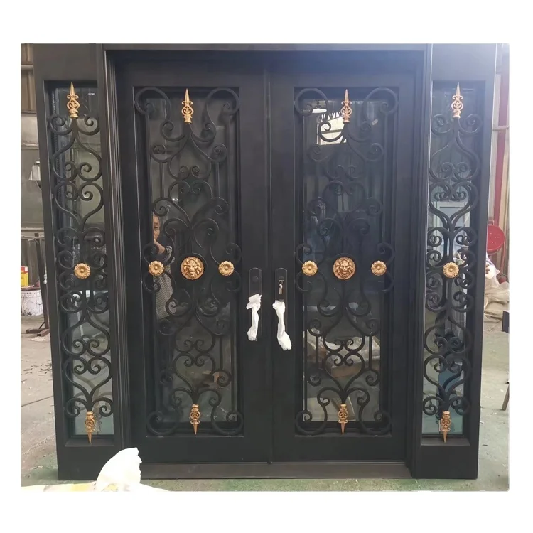Main Front Double Entry Exterior Metal Doors For House Wrought Iron Entrance Door Design For Villa Home Steel Security Doors