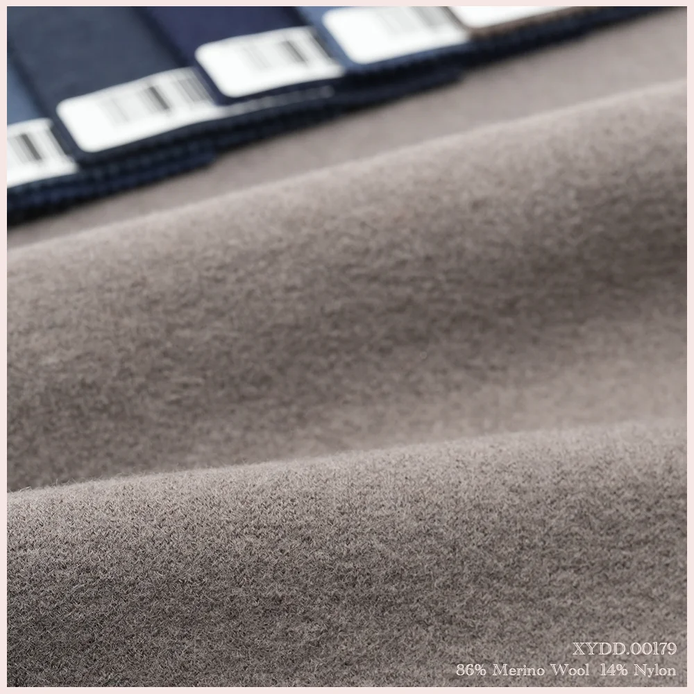 Stretch Breathable Merino Wool Double Faced 86%Wool 14%Nylon Flannel Knit Fabric For Winter Autumn Heavy Jacket Coat