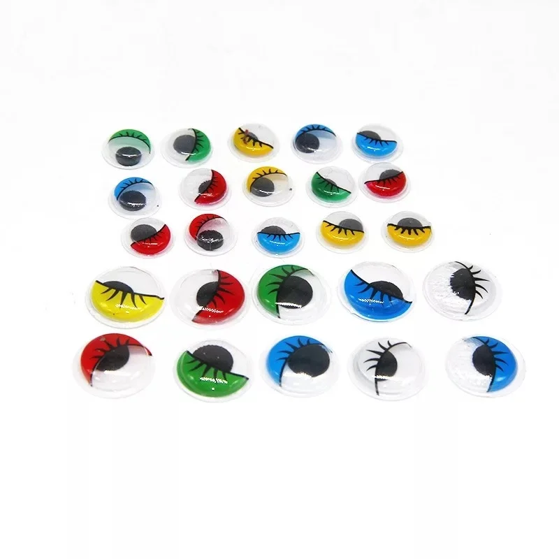 Mixed Colored Self Adhesive colored eyelashes googly eyes with eyelashes Plastic craft moving Dolls Eyes