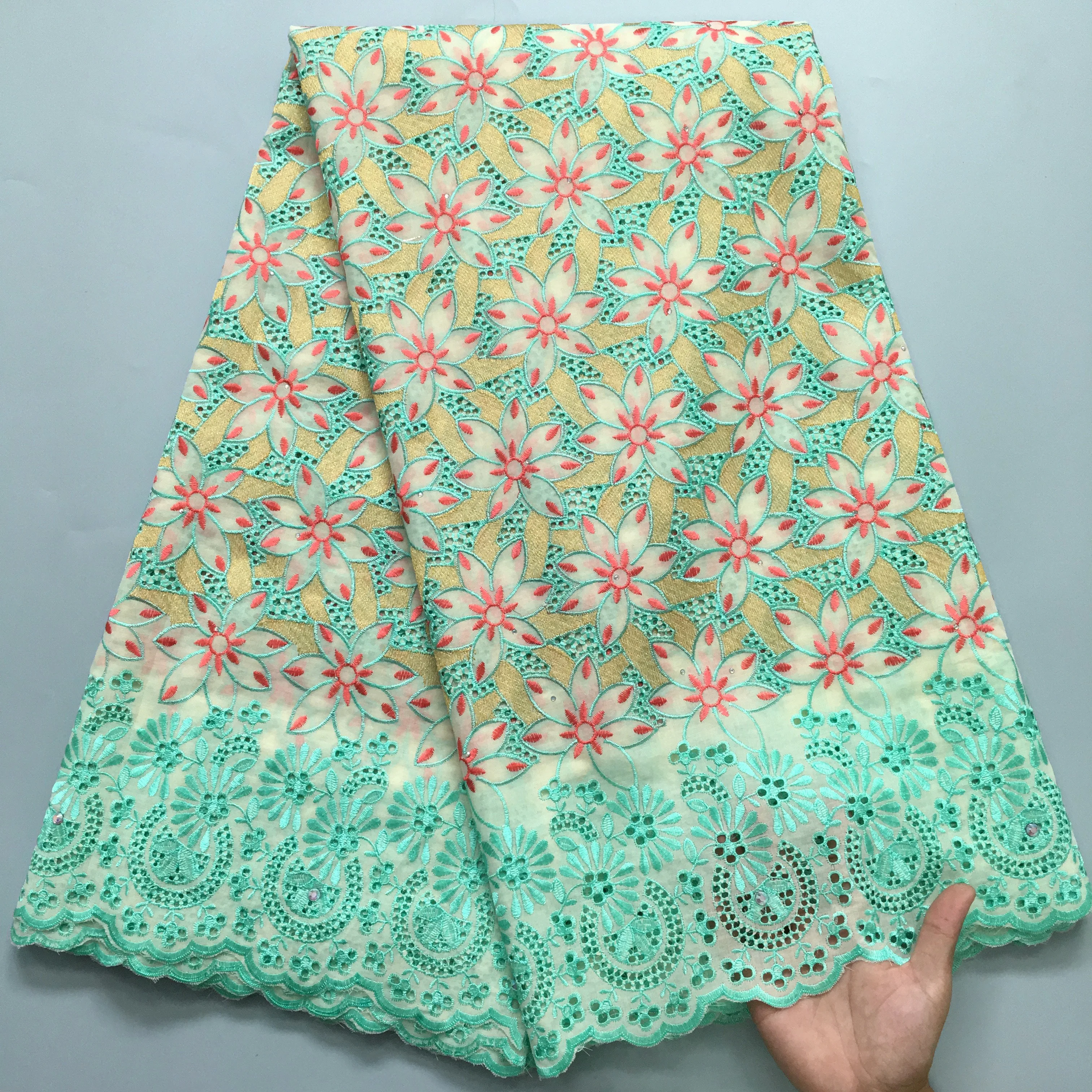 African Cotton Lace Fabrics 2024 High Quality Satin Swiss Voile Lace Fabric Stones Nigeria Lace Fabric For Dress 3885