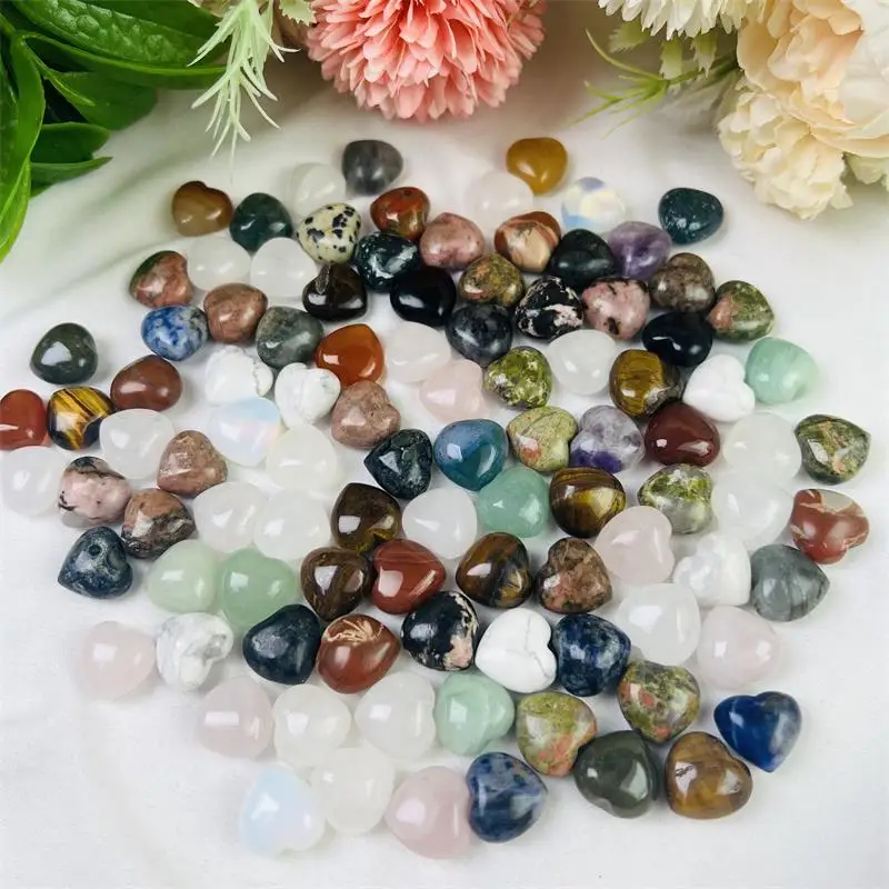 Natural Mix Colors Mini Gemstone Crystal Healing Stones Heart Rose Quartz Amethyst Hearts Carvings Pendants For Wedding Favor