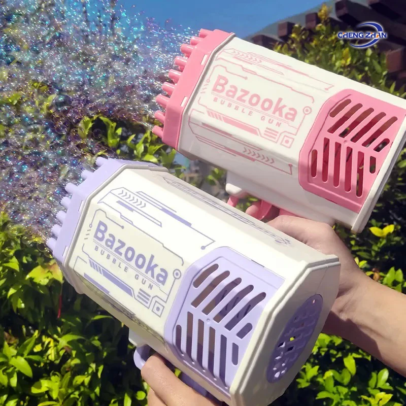 Wholesale Hot Sale Lighted Electric Bazooka Blaster Hole Bubble Machine Guns Upgraded 69 Holes Bubble Gun