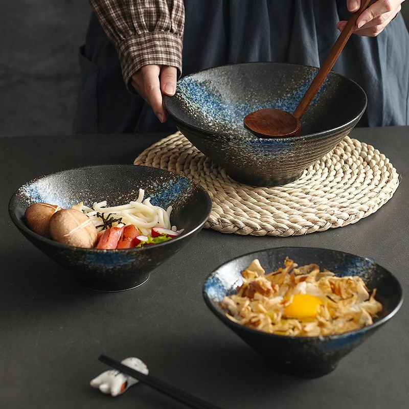 Tivray Noodles Bowl Slade Soup Bowl Stoneware Dinner Hand Made Glazed Porcelain Pottery Ceramic Home Restaurant Party
