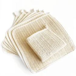 100% Organic Natural Sisal Exfoliating Skin Linen Hemp Cotton Cleaning Washcloth Handkerchief Bath Sisal Wash Cloth