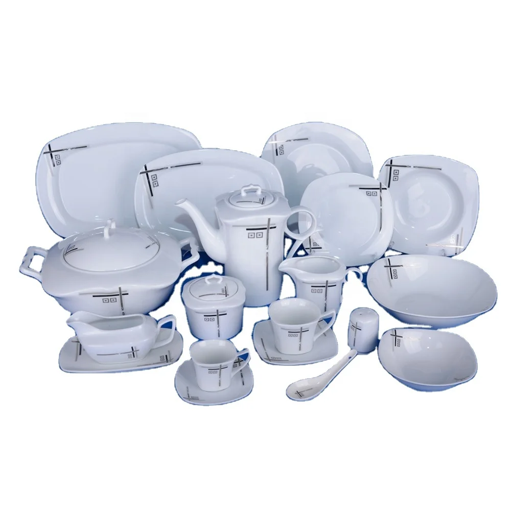 
75pcs,86pcs,121pcs square shape super white durable fine porcelain dinner set with nice design 