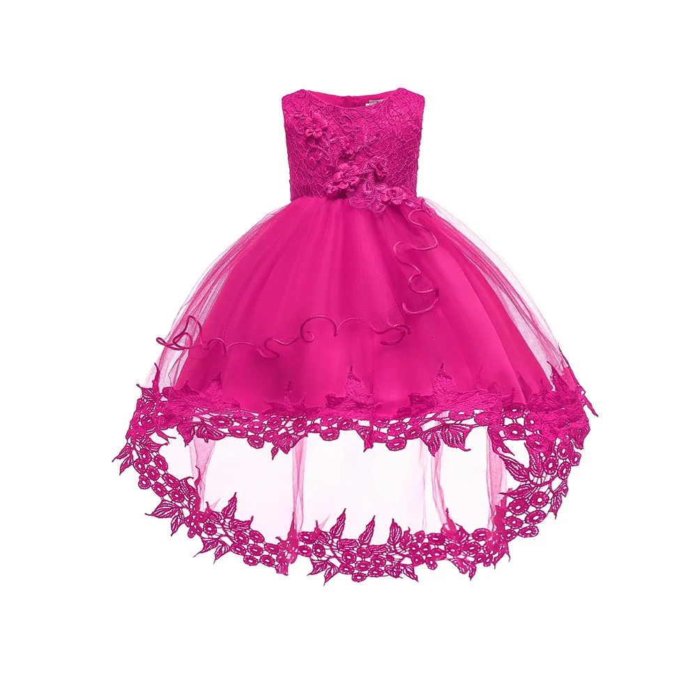 Latest design pearl wholesale embroidered kids baptism birthday princess party children dresses for baby girl with flowers