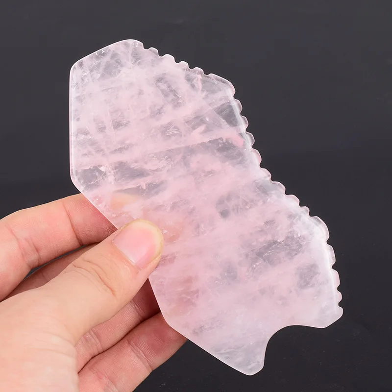 Natural Rose Quartz Jade Gua Sha Board Face Lifting Stone Guasha Scraping Facial Gouache Massage Pink Guasha Tool With Teeth